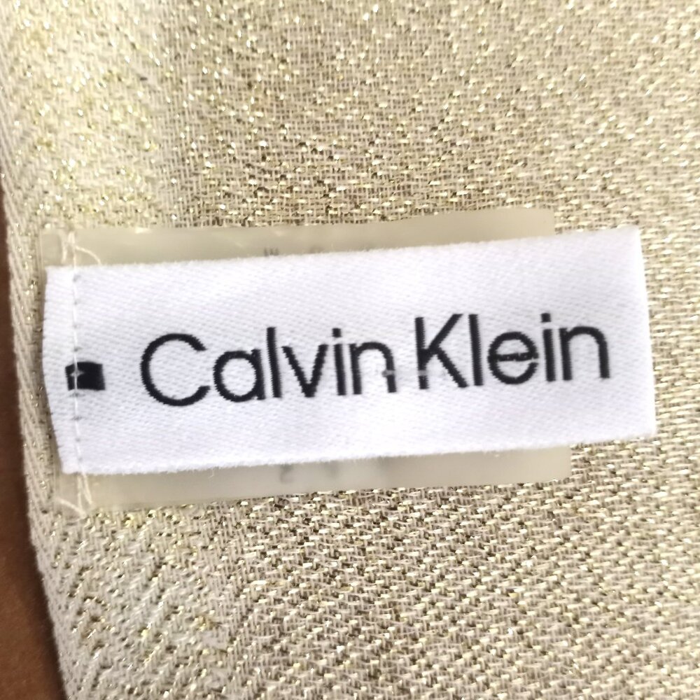 Calvin Klein Womens Lightweight Beige Tan Metallic Evening Wrap Scarf Fringed - Picture 5 of 7